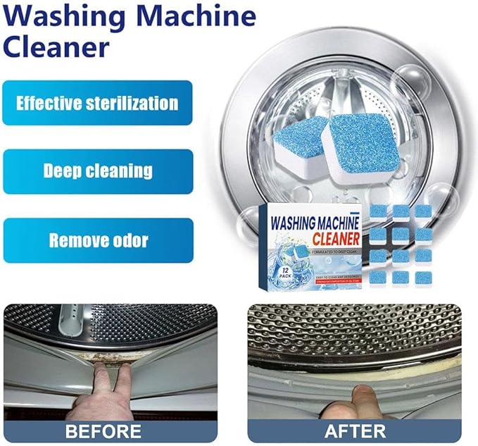 Washing Machine Cleaner Descaler - 12 Pack Deep Cleaning Tablets for Front Loader & Top Load Washer, Clean Inside Drum and Laundry Tub Seal, Bulk 6 Months Supply ﻿