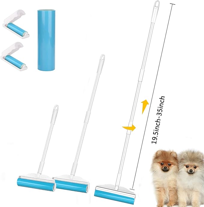Large Reusable Lint Rollers, Washable Lint Roller 8 inches Cat Dog Pet Hair Remover with 3 Extendable Handle,Long Handle Sticky Lint Remover Brush Set for Cleaning Couch, Carpet, Floor, Sofa