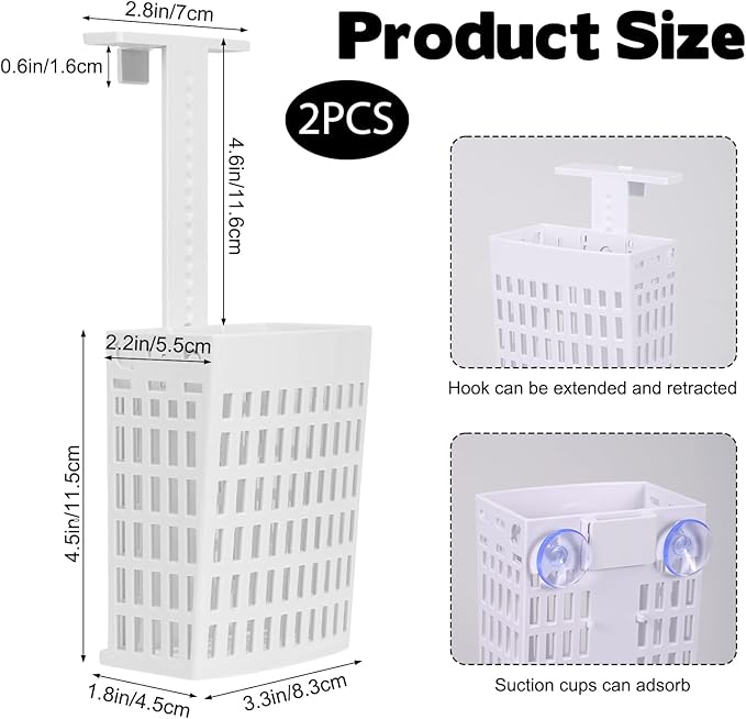 2PCS Toilet Tank Cleaning Tablet Holder, Hanging Holder with Adjustable Hook to Hang Toilet Cleaner Box, Can Collect Residue Inside the toilet, White