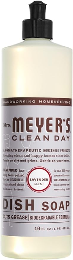 Mrs. MEYER'S Liquid Dish Soap 6 Scent Bundle, 1 Lemon Verbena, 1 Lavender, 1 Basil, 1 Honeysuckle, 1 Peony, 1 Rosemary, 16 FL OZ Each (Variety Pack)
