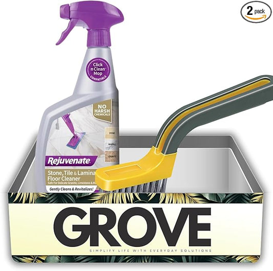 Rejuvenate Laminate Floor Cleaner 32 oz Liquid Bundle with Scrub Brush – Removes Ground-In Dirt and Stains from Stone, Tile, and Laminate Floors with Streak-Free Shine – Gift Set (2 Items)