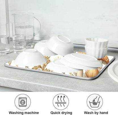 Watercolor Mushrooms Dish Drying Mat Absorbent Kitchen Pads for Counter Kitchen Dish Dryer 18 x 24 Mat under Dish Drainer