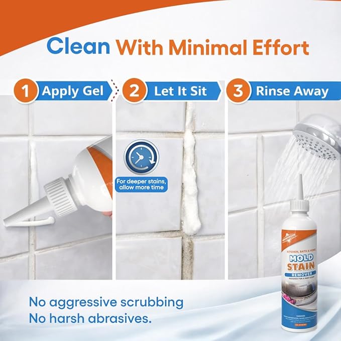 Mold Stain Remover Gel Cleaner Heavy Duty for Front Loader Washing Machine Seal, Bathroom Grout, Shower, Caulk