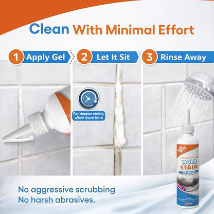 Mold Stain Remover Gel Cleaner Heavy Duty for Front Loader Washing Machine Seal, Bathroom Grout, Shower, Caulk