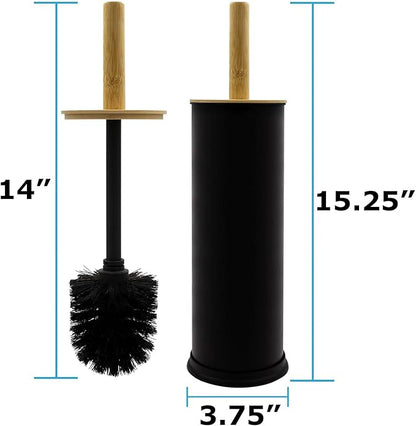 Blue Donuts Toilet Brush Holder with Bamboo Top - Black