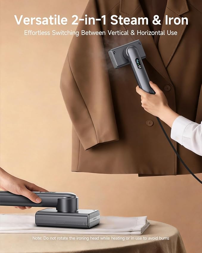Epicka Dual Voltage Global Travel Steamer (100-240V) – Portable 2-in-1 Handheld Steamer & Iron with Auto Shut-Off & Dual Steam Modes for Clothes & Garments, Grey