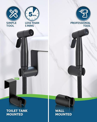 Black Bidet Sprayer for Toilet, Muslim Shower Handheld Jet Sprayer Adjustable Water Flow with Bidet Hose for Feminine Wash, Black Bidet Faucet Cloth Diaper for Baby Wash, Wall/Toilet Mount