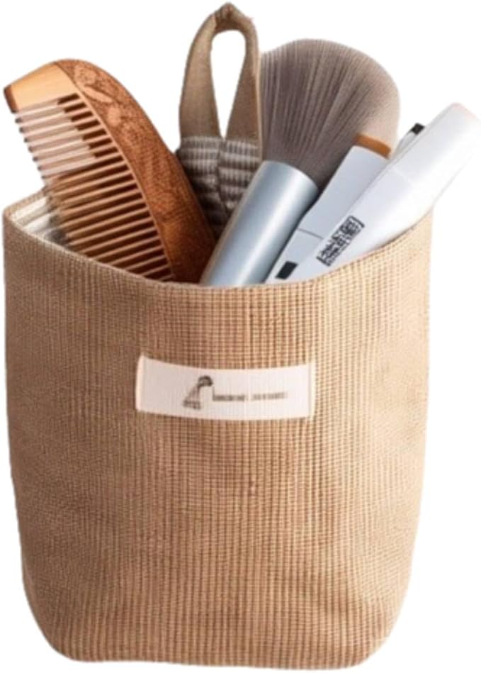 HERCHR Small Hanging Storage Bag, Cotton Linen Laundry Hamper Bag Decorative Wall Hanging Basket Organizer Home Gadget Storage Basket (#1)