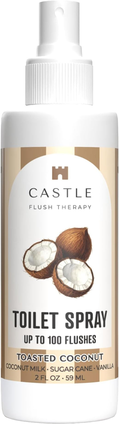 Castle Flush Therapy Toilet Spray for Poop Toasted Coconut Flush Therapy 2oz Made in USA- Poop Spray for Toilet Freshener Odor Block Flush Safe Oil Scent Fresh Bathroom Home Travel Family Daily Use