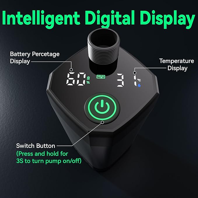 Clirass Portable Shower for Camping, 6000mAh Rechargeable Camping Shower Pump with Power & Temperature Display, Shower Head and Bidet Sprayer,Outdoor Shower Pump for Hiking, Travel, Pet