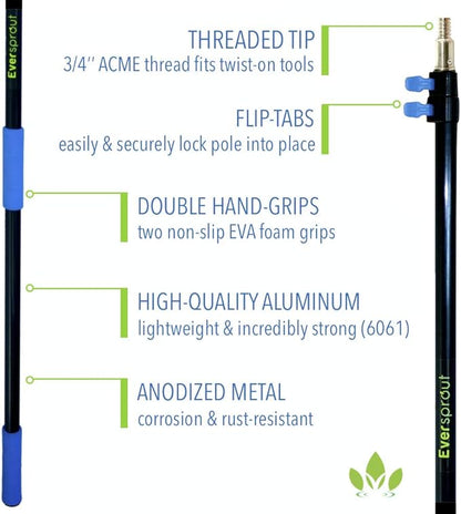 EVERSPROUT 5-to-12 Ft Car Brush with Rubber Bumper, Lightweight Extension Pole Handle, Soft Bristles Car Wash Brush, RV Wash Brush, Truck Wash Brush, Boat Brush, Solar Panel Cleaning Brush and Pole
