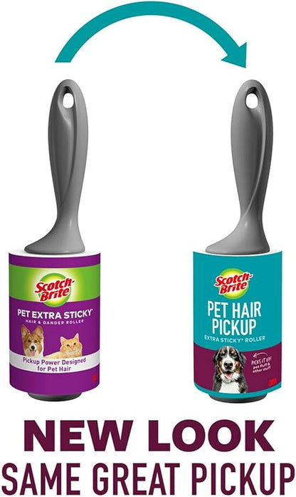 Scotch-Brite Pet Hair Pickup Extra Sticky Lint Roller Refills, 50% Stickier, Scotch Brand Adhesive, 4 in x 36.2 ft Each, 70 Sheets Per Refill, 3 Pack (210 Total Sheets)