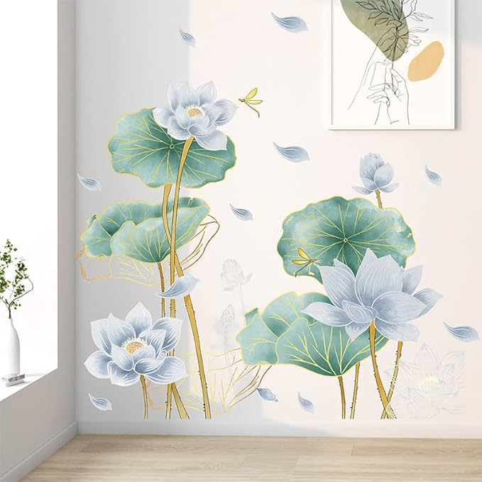 3D Wall Stickers Blue Lotus Floral Wall Art Decal Decor for Bedroom Living Room Offices Home Decoration