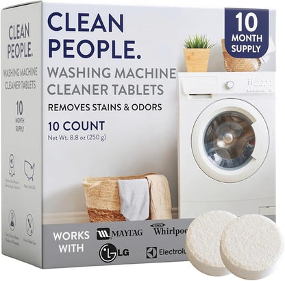 THE CLEAN PEOPLE Washing Machine Cleaner - Washer Machine Cleaner Tablets for Removing Odor, Grime & Scale Buildup - Front Load and Top Load Laundry Machine Cleaner - 10 Count