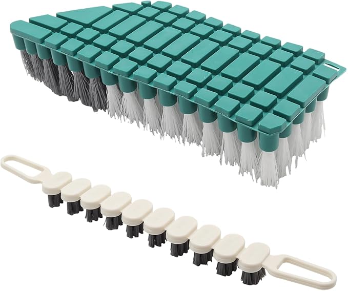 2 Pcs Green+White Bendable Scrub Brushs, Hard Bristle Cleaning Brush Non-Slip Grip Grout Brush, Deep Cleaning Tool for Kitchen Bathroom/Homeowners/Faucets Corners