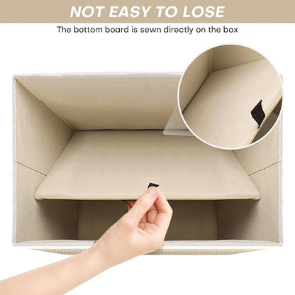 Large 42 Quarts Fabric Storage Bins with Lids [2-Pack] Linen Collapsible Foldable Baskets, Closet Organizer Containers boxes with Handles for Home Office (16.7 x 12 x 12, Beige & White)