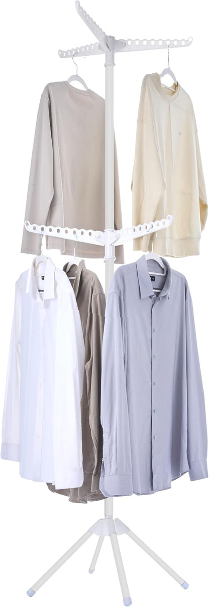 Clothes Drying Rack Foldable, 74.8 inch 2 Tier Laundry Drying Rack with Rotating Clothes Rail for 54 Pieces of Clothes, Space Saving, Indoor, Stainless Steel, White CDR002W11