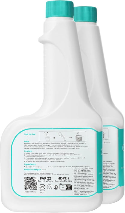 eufy RoboVac Hard Floor Cleaning Solution (2 Bottles), Dilution Ratio 1:200, 473 ml, Floor Cleaner, Eco-Friendly, Plant-Based,Compatible with Omni C20, X8 Pro, X10 Omni, G series, L Series