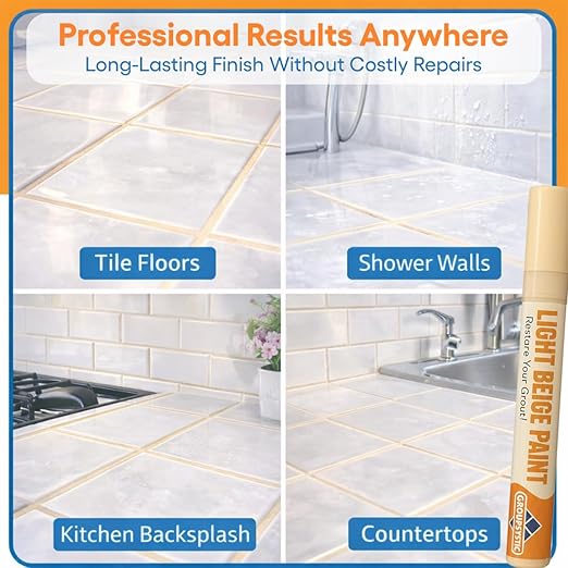 Grout Paint Pen Light Beige — Grout Colorant & Sealer Marker, Restores & Repairs Grout Lines, Quick-Dry, Bathroom Kitchen Shower Floor Tiles | Groutastic