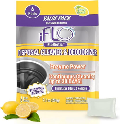 iFLO Dishwasher Cleaner Tablets & Foaming Garbage Disposal Cleaner Pods with iFLOBiotic – Bundle for Deep Cleaning & Odor Removal, and Freshness - (6 Pack each)