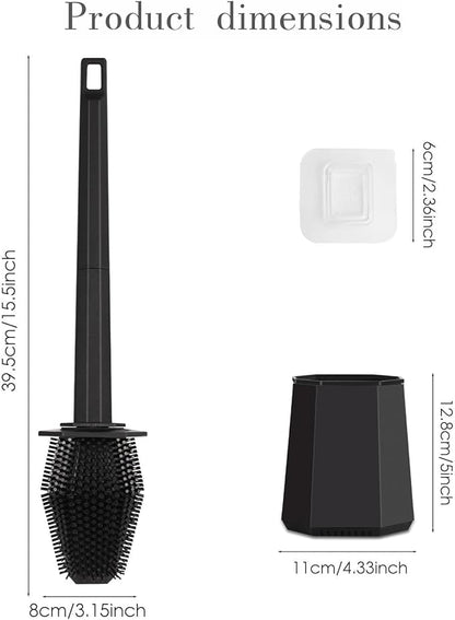 Silicone Toilet Brush and Holder Bendable Efficient Cleaning Wall Mounted Toilet Bowl Brush with Long Handle Brush Head and Silicone Bristles No Rusty Handles Problem