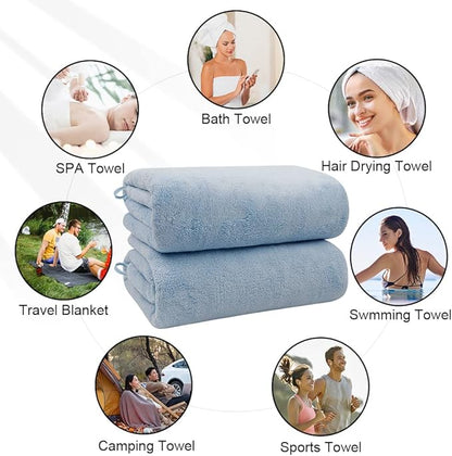 Orighty Bath Towels Pack of 4 (27’’ x 54’’) - Soft Feel Microfiber Bath Towel, Highly Absorbent Microfiber Towels for Body, Quick Drying, Bath Towel Set for Sport, Yoga, SPA, Fitness - Blue