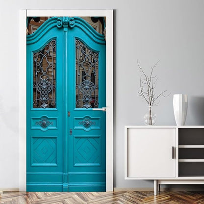 3D Door Sticker Mural - Blue Door - PVC Self-Adhesive Waterproof Removable Wall Decal for Bedroom Living Room Home Door Wall Decoration 34.6x78.7 inch