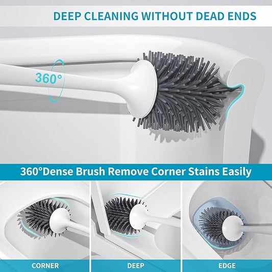 Silicone Toilet Brush Set, 2 Pack Toilet Bowl Brush and Holder with Tweezers Long Handle, Toilet Cleaner Brush for Bathroom Deep Cleaning, Elegant Toilet Scrubber Bathroom Decor Accessories