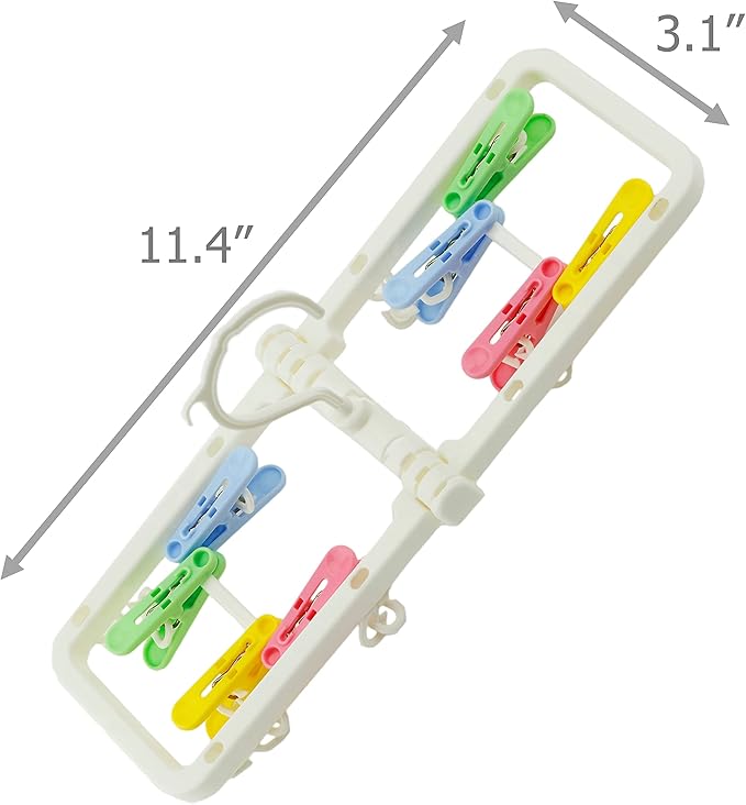 EIKS Laundry Hanger Drying Rack with 8 Clips for Towels, Bras, Baby Clothes, Gloves, Portable & Foldable & Compact Size for Travel
