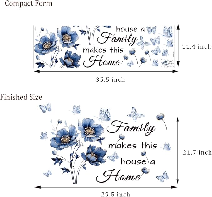 Blue Family Quote Wall Stickers Family Make This House a Home Wall Decals Peel and Stick Vinyl Wall Sticker for Living Room Bedroom Office (Blue-Black)