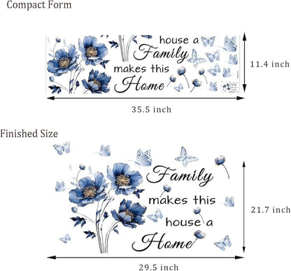 Blue Family Quote Wall Stickers Family Make This House a Home Wall Decals Peel and Stick Vinyl Wall Sticker for Living Room Bedroom Office (Blue-Black)