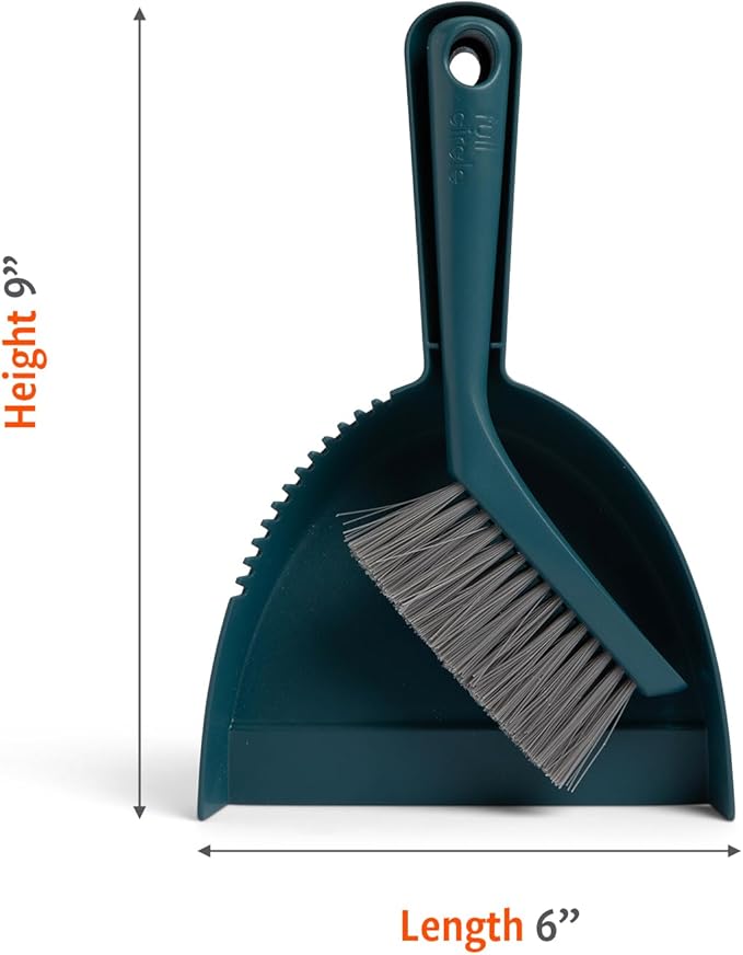 Full Circle Clean Ocean Mini Dustpan and Brush Set, Compact Broom for Cleaning Home, Office Desktop, Kitchen, and Car, Sustainably Made 100% from Recycled Ghost Fishing Nets