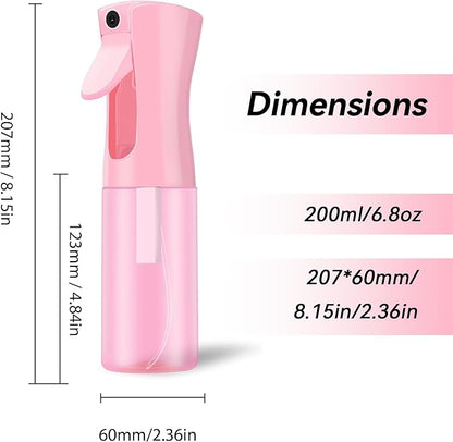 Continuous Mist Spray Bottle for Hair, Face & Plants (6.8oz/200ml) - Ultra Fine Travel-Size Water Mister for Salons, Cleaning, Pets & Skincare Leakproof Design