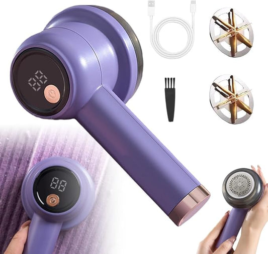 Rechargeable Fabric Shaver Fuzz Remover, 2025 New Electric Lint Remover Shaver, 3 Modes Lint Remover for Clothes, Digital LED Display to Remove Pilling for Clothes Furniture Couch (Purple)