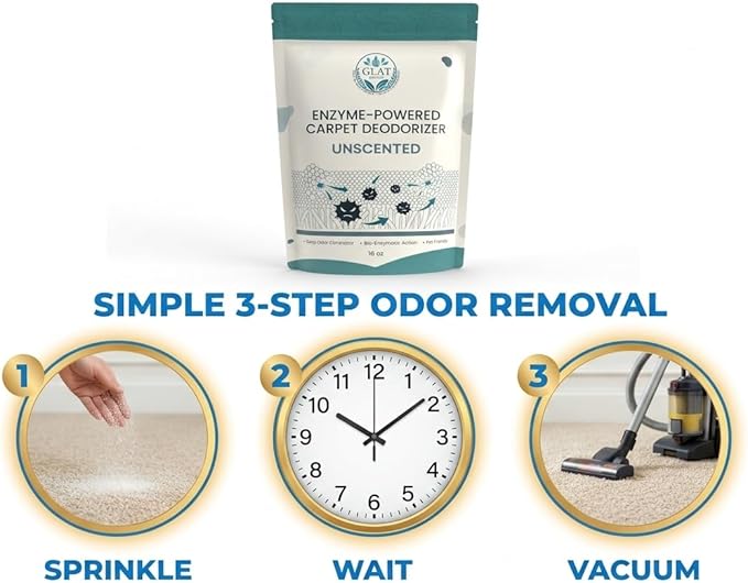 Enzyme-Powered Carpet Deodorizer (Powder) - Unscented | Natural Pet Odor Eliminator | Bio-Enzymatic Formula, Premium Performance, Eco Friendly | 16 oz