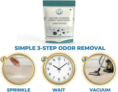 Enzyme-Powered Carpet Deodorizer (Powder) - Unscented | Natural Pet Odor Eliminator | Bio-Enzymatic Formula, Premium Performance, Eco Friendly | 16 oz