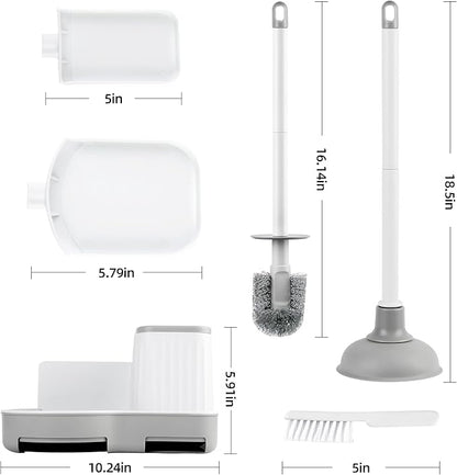 Toilet Brush and Plunger Set, 3 in 1 Toilet Bowl Brush and Holder with Crevice Cleaning Brush Wall Mounted Household Bathroom Cleaning Tools Plunger Toilet Brush Combo (1 Pack)
