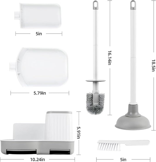 Toilet Brush and Plunger Set, 3 in 1 Toilet Bowl Brush and Holder with Crevice Cleaning Brush Wall Mounted Household Bathroom Cleaning Tools Plunger Toilet Brush Combo (1 Pack)