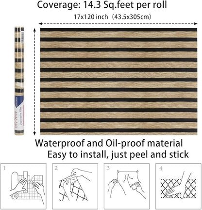 Arthome 17''x120'' Wood Slat Wallpaper,Peel and Stick Self Adhesive Wood Wallpaper PVC Vinyl Decorative Removable Wallpaper Waterproof Faux Wood Grating Stripe Contact Paper for Living Room Bedroom
