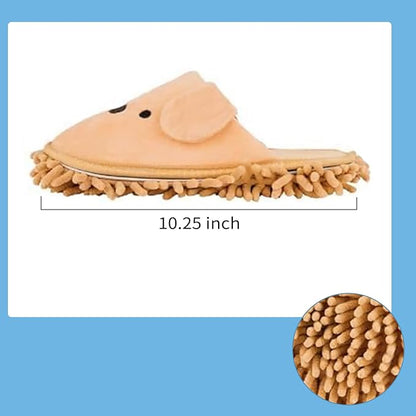 Cartoon Dog Mop Slippers Microfiber Clean Dusting Slippers Detachable Mopping Shoes for Office Home Room (Khaki)