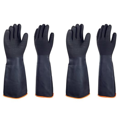 North Tower Heavy Duty Rubber Gloves, Industrial Gloves Waterproof Reusable Protective Work for Cleaning, Dishwashing, Upgraded with Non-Slip Design, Black（18in,2 pair）