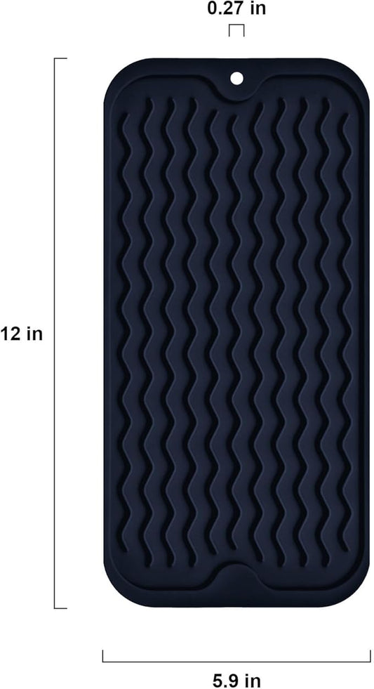 Silicone Dish Drying Mat for Multiple Usage, Easy clean, Eco-friendly, Heat-resistant Dish Drainer Mat for Kitchen Counter,Sink,Refrigerator or Drawer liner (12" x 6", Dark Blue)