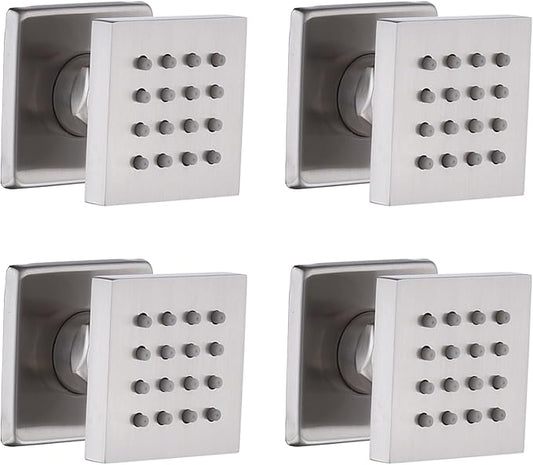 HOMEDEC Shower Jet Body Massage Wall Side Sprayer Square Brass Showerhead Can Swivel, 2x2inch Brushed Nickel, 4pc
