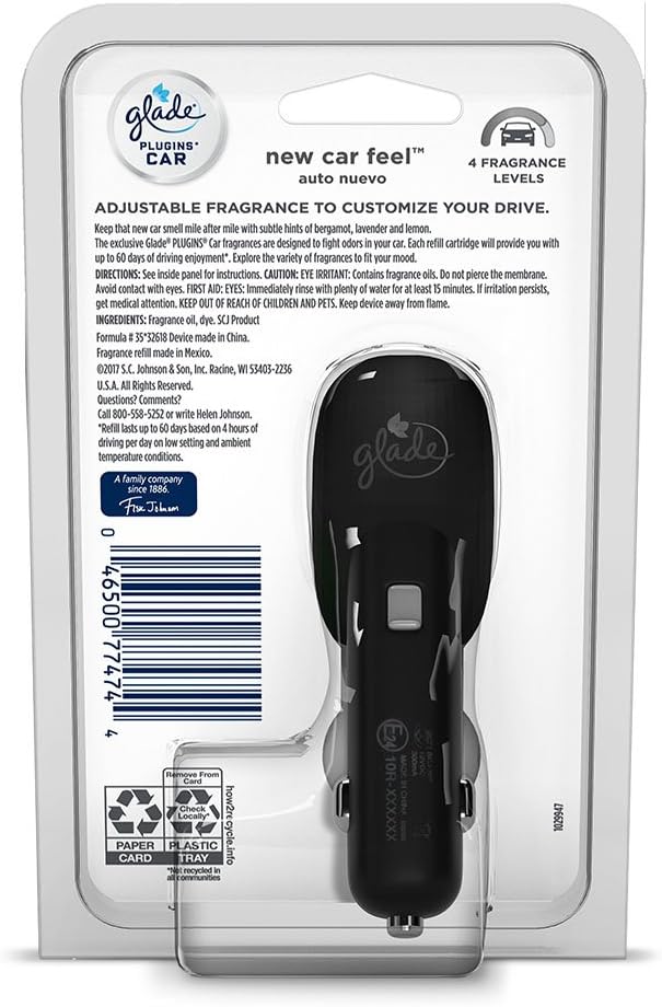 Glade PlugIns Car Air Freshener Starter Kit, New Car Feel, 0.11 Fl Oz