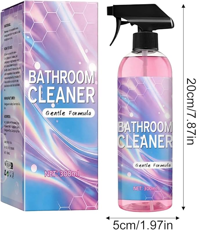 Bathroom Cleaner Gentle Formula Spray, 300ml with Cleaning Cloth and Sponge, Pink Liquid