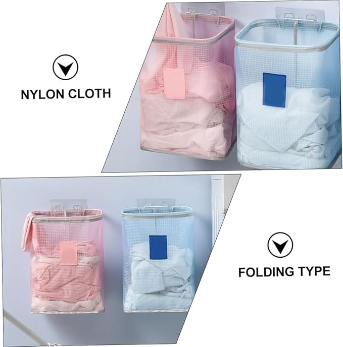 1Pc Wall Mounted Foldable Laundry Hamper Clothes Basket for Bathroom Bedroom Dorm Room Closet Space Saving Organizer for Dirty Clothes Blue