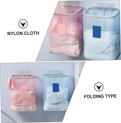 1Pc Wall Mounted Foldable Laundry Hamper Clothes Basket for Bathroom Bedroom Dorm Room Closet Space Saving Organizer for Dirty Clothes Blue