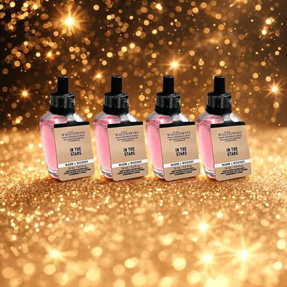 Bath & Body Works IN THE STARS Wallflowers Refills 4-Pack – Gift Set with 30-Inch Metallic Gold & Silver Striped Ribbon Bow for Holidays – 0.8 fl oz Each