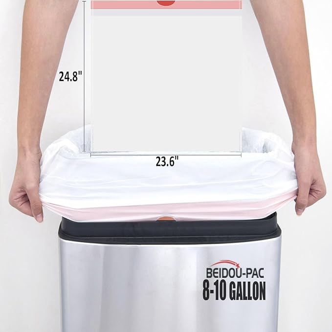 BEIDOU-PAC 8-10 Gallon Trash Bags Drawstring, 300 Count, White & Unscented Garbage Bags Multi-purpose for Business Home Bathroom Kitchen Commercial and Industrial