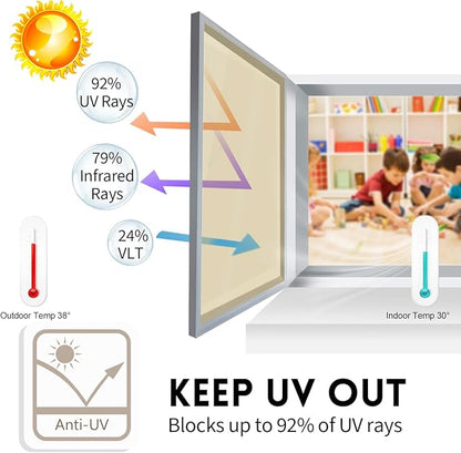KESPEN Window Film One Way Daytime Privacy Static Cling Sun Blocking Anti UV Reflective Window Tint for Home and Office, Gold-Silver, 23.6 Inch X 6.5 Feet